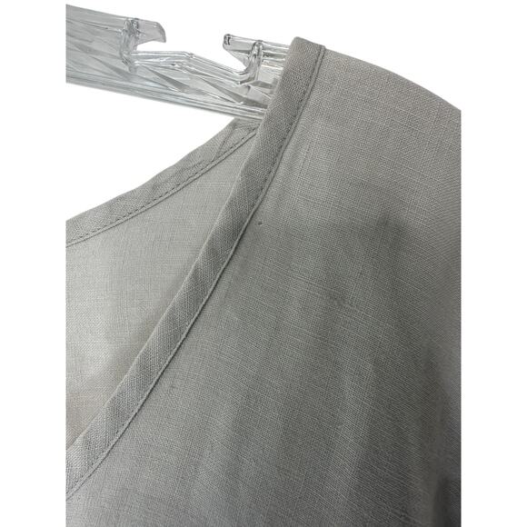 Flax Blouse Beige Linen Short Sleeve‎ Scoop Neck Lagenlook Coastal Grandma Large - Picture 7 of 12